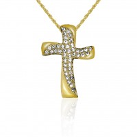 N861G Forever Gold Aust Crystal Cluster Swirl Cross Necklace 106402