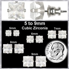 6mm E060 Q Silver Forever Silver Cubic Zirconia Square Earrings In Asst Sizes 106422-E060Q Silver