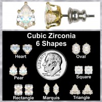 Forever Gold Cubic Zirconia Stud Earrings In Asst Shapes-Marquis 106424-Marquis