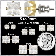 9mm E090Q Gold Forever Gold Cubic Zirconia Square Earrings In Asst Sizes 106425-E090Q Gold