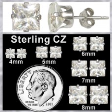 5mm Sterling Silver Square C.Z. Stud Earrings In Asst Sizes 106434-E485