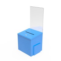 FixtureDisplays® Blue Metal Donation Box Suggestion Fund-Raising Collection Charity Ballot Box w/ A4 Acrylic Header 10918BLUE