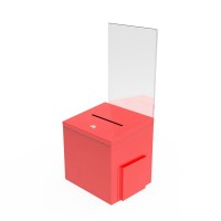 FixtureDisplays® Red Metal Donation Box Suggestion Fund-Raising Collection Charity Ballot Box w/ A4 Acrylic Header 10918RED