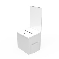 FixtureDisplays® White Metal Donation Box Suggestion Fund-Raising Collection Charity Ballot Box w/ A4 Acrylic Header 10918WHITE