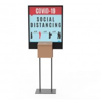 FixtureDisplays® Poster Stand Social Distancing Signage with Donation Charity Fundraising Box 11063+10073+10918-BEIGE