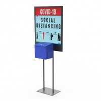 FixtureDisplays® Poster Stand Social Distancing Signage with Donation Charity Fundraising Box 11063+2X10073+10918-BLUE