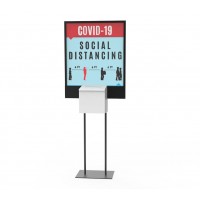 FixtureDisplays® Poster Stand Social Distancing Signage with Donation Charity Fundraising Box 11063+2X10073+10918-WHITE