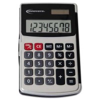Innovera® Handheld Calculator, Hard Flip Case, 8-Digit LCD, Dual Power, Silver 1119394