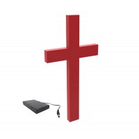 FixtureDisplays® Red Cross, Christian LIGHTED Church Sign red Plexiglass LED Light w/ AA Battery Housing Battery Holder 11673-RED+13157