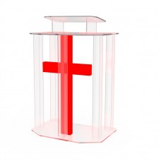 FixtureDisplays® Podium, Clear Ghost Acrylic w/ 110V Lighted Cross Pulpit, Lectern - Assembled 11969