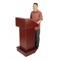 FixtureDisplays® Podium with Wheels, Convertible Design for Floor or Tabletop - Red Mahogany 119727
