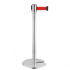FixtureDisplays® Crowd Control Stanchion Queue Barrier Post Red Strap 10' Retract Nesting Base 12004-3-SILVER-2PK