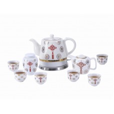 FixtureDisplays® Teapot Ceramic Asian Theme w/110V warming plate 10pc, Gift, Buffet,Hotel 1089TE 12028