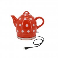 FixtureDisplays® Red Ceramic Electric Kettle with White Polka Dots 1 Liter 1000 Watts 110V Water Max Level Protection Auto Shut Off Heavy Metal Free 13581-SPECIAL-B