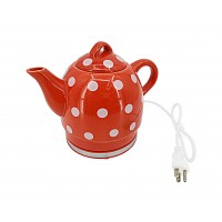 FixtureDisplays® Teapot Ceramic Electric Kettle Warm Plate, Red Polka Dot Decor, Gift, New,13581