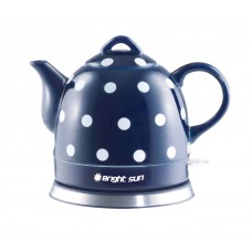 FixtureDisplays® Teapot Ceramic Electric Kettle Warm Plate, Blue Polka Dot Decor, Gift, New,13582
