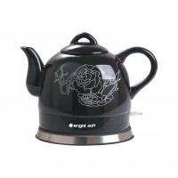 FixtureDisplays® Teapot Ceramic Electric Kettle Warm Plate, Black Peony Decor, Gift, New,13583