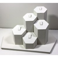 FixtureDisplays® White Leather Wrapped Hexagon Ring Tabletop Display 13794