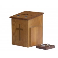 FixtureDisplays® Two-Lock Wood Church Collection Fundraising Box Donation Charity Box with Gold Cross Christian Church Tithes & Offering Prayer Box 7.5