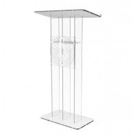 FixtureDisplays® Clear Podium Plexiglass Lecturn Transparent Church Pulpit with Christian Church Cross Prayer Hand Trinity Style Easy Assebmly Required 15411+12152