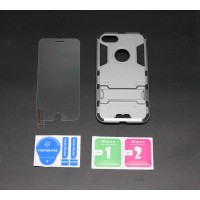 FixtureDisplays® Apple iPhone 7 Protective Case w/ Self Stand + Screen Protector, Novel, Premium Shock Absorption + Scratch Resistant 16673-GREY