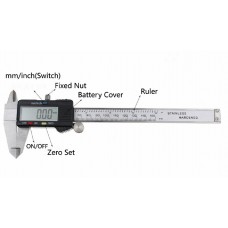 FixtureDisplays® Electronic Digital Caliper Inch/Metric Conversion 0-6 Inch/150 mm Stainless Steel Body Extra Large LCD Screen Measuring Tool 16816