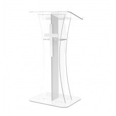 FixtureDisplays® Podium Clear Ghost Acrylic w / White Cross With Cross decor 1803-310 Easy Assembly Required