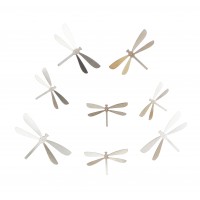 FixtureDisplays® Set of 8 Stainless Steel Dragonfly Decor Adhesive Wall Decor, Silver 18167