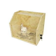FixtureDisplays® Donation Box Fundraising Church Tithes Offering Building Fund with Lock and Keys, Made from Particle Board Wood Rustic Box Clear Cover 13.9