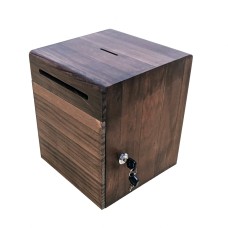 FixtureDisplays® Coin Bill Due Slot Drop Box Collection Charity Tithes and Offering Box, Solid Wood, Antique Aged Walnut Finish 21771