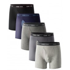FixtureDisplays®  5PK Men's Soft Cotton Boxer Briefs Fly Front Underwear Mesh Fly Pouch Size: M. Fit for waist size: 27.6