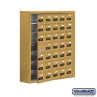 Salsbury Cell Phone Storage Locker - with Front Access Panel - 7 Door High Unit (8 Inch Deep Compartments) - 35 A Doors (34 usable) - Gold - Surface Mounted - Resettable Combination Locks
