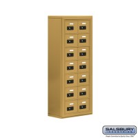Salsbury Cell Phone Storage Locker - 7 Door High Unit (8 Inch Deep Compartments) - 14 A Doors - Gold - Surface Mounted - Resettable Combination Locks