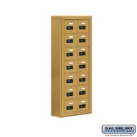 Salsbury Cell Phone Storage Locker - 7 Door High Unit (5 Inch Deep Compartments) - 14 A Doors - Gold - Surface Mounted - Resettable Combination Locks