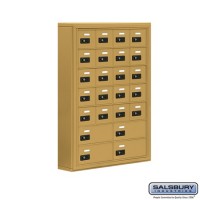 Salsbury Cell Phone Storage Locker - 7 Door High Unit (5 Inch Deep Compartments) - 20 A Doors and 4 B Doors - Gold - Surface Mounted - Resettable Combination Locks