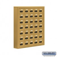 Salsbury Cell Phone Storage Locker - 7 Door High Unit (5 Inch Deep Compartments) - 35 A Doors - Gold - Surface Mounted - Resettable Combination Locks