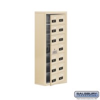 Salsbury Cell Phone Storage Locker - with Front Access Panel - 7 Door High Unit (8 Inch Deep Compartments) - 14 A Doors (13 usable) - Sandstone - Surface Mounted - Resettable Combination Locks