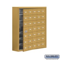 Salsbury Cell Phone Storage Locker - with Front Access Panel - 7 Door High Unit (8 Inch Deep Compartments) - 35 A Doors (34 usable) - Gold - Surface Mounted - Master Keyed Locks
