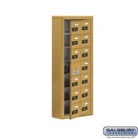 Salsbury Cell Phone Storage Locker - with Front Access Panel - 7 Door High Unit (5 Inch Deep Compartments) - 14 A Doors (13 usable) - Gold - Surface Mounted - Resettable Combination Locks
