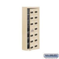 Salsbury Cell Phone Storage Locker - with Front Access Panel - 7 Door High Unit (5 Inch Deep Compartments) - 14 A Doors (13 usable) - Sandstone - Surface Mounted - Resettable Combination Locks