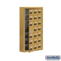 Salsbury Cell Phone Storage Locker - with Front Access Panel - 7 Door High Unit (5 Inch Deep Compartments) - 21 A Doors (20 usable) - Gold - Surface Mounted - Resettable Combination Locks