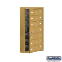 Salsbury Cell Phone Storage Locker - with Front Access Panel - 7 Door High Unit (5 Inch Deep Compartments) - 21 A Doors (20 usable) - Gold - Surface Mounted - Master Keyed Locks