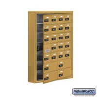 Salsbury Cell Phone Storage Locker - with Front Access Panel - 7 Door High Unit (5 Inch Deep Compartments) - 20 A Doors (19 usable) and 4 B Doors - Gold - Surface Mounted - Resettable Combination Locks