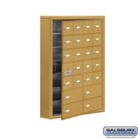 Salsbury Cell Phone Storage Locker - with Front Access Panel - 7 Door High Unit (5 Inch Deep Compartments) - 20 A Doors (19 usable) and 4 B Doors - Gold - Surface Mounted - Master Keyed Locks
