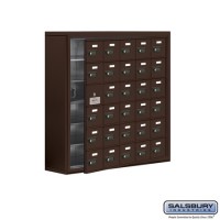 Salsbury Cell Phone Storage Locker - with Front Access Panel - 6 Door High Unit (8 Inch Deep Compartments) - 30 A Doors (29 usable) - Bronze - Surface Mounted - Resettable Combination Locks