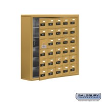Salsbury Cell Phone Storage Locker - with Front Access Panel - 6 Door High Unit (8 Inch Deep Compartments) - 30 A Doors (29 usable) - Gold - Surface Mounted - Resettable Combination Locks