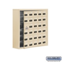 Salsbury Cell Phone Storage Locker - with Front Access Panel - 6 Door High Unit (8 Inch Deep Compartments) - 30 A Doors (29 usable) - Sandstone - Surface Mounted - Resettable Combination Locks