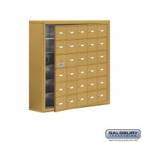 Salsbury Cell Phone Storage Locker - with Front Access Panel - 6 Door High Unit (8 Inch Deep Compartments) - 30 A Doors (29 usable) - Gold - Surface Mounted - Master Keyed Locks