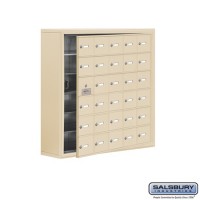 Salsbury Cell Phone Storage Locker - with Front Access Panel - 6 Door High Unit (8 Inch Deep Compartments) - 30 A Doors (29 usable) - Sandstone - Surface Mounted - Master Keyed Locks