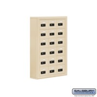 Salsbury Cell Phone Storage Locker - 6 Door High Unit (5 Inch Deep Compartments) - 18 A Doors - Sandstone - Surface Mounted - Resettable Combination Locks